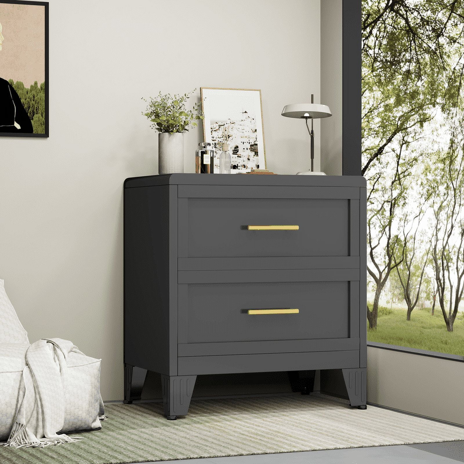 Erosoei Modern Metal Nightstand 2 Drawer Dresser for Bedroom