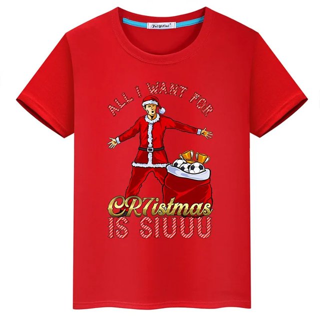 Camisetas de manga corta para niños con estampado navideño de Ronaldo, tops informales, ropa personalizada para niños