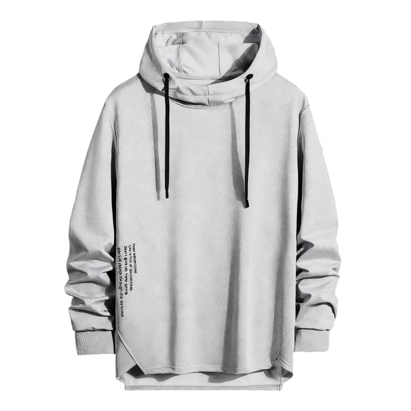 XUNKUSGA Men's Hooded Sweatshirt Letter Graphic Drawstring Hoodie Loose Long Sleeve Hoodies for Men Streetwear Fashion Asymmetrical Hem Pullover Tops S-2XL Gray