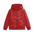 thumbnail image 4 of Spazoro Boys Hooded Jacket with Pockets, Zip-up Solid Color Lightweight Wind Resistant Casual Outerwear for Hiking Camping Red Size 4-5T, 4 of 9