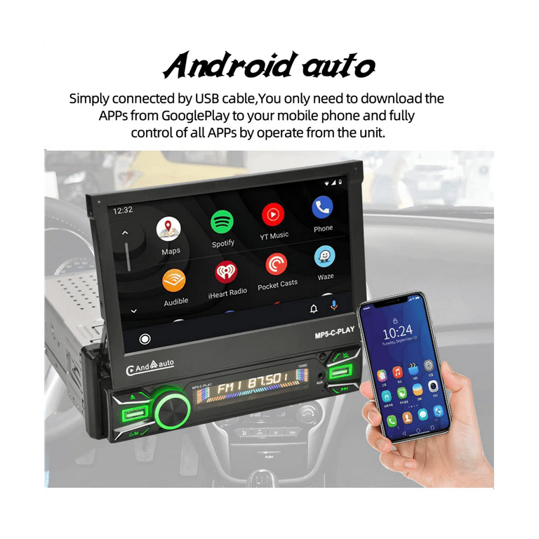 1Din Car Stereo Wireless CarPlay Android Auto 