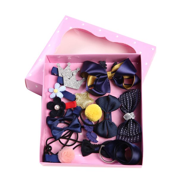 Qarigey 18 unids/set estilos mixtos lazos para el cabello niños niñas regalo de vacaciones pinza para el cabello Kit de soporte de cola de Accesorio para el cabello azul profundo
