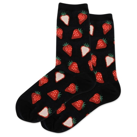 Hot Sox Womens Strawberry Slices Crew Socks, Womens Shoe Size 4-10.5, Black