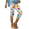 thumbnail image 2 of Aboser Boho Yoga Pants for Women Floral Print Capri Leggings Workout High Waisted Capris Pants Soft Comfy Cropped Pants Knee Length Workout Jeggings Summer Lounge Tights, 2 of 7