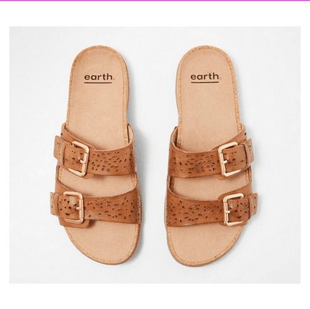

Earth Perforated Leather Slide Sandals- Sand Antigua Alpaca 8.5 W