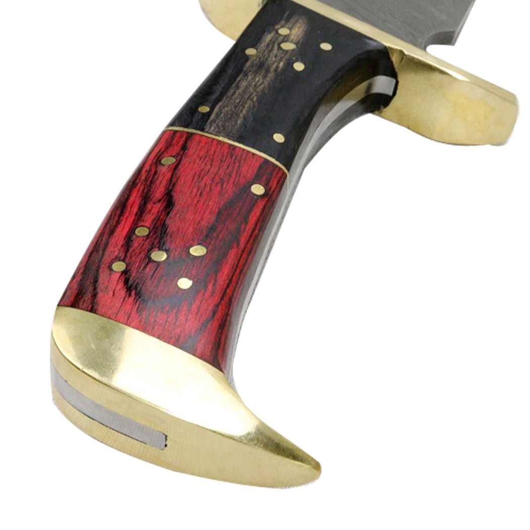 TheBoneEdge 16.5" Damascus Blade Horn Handle Hunting Knives with Leather Sheath