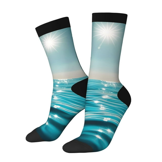 Lsque Turquoise Ocean Reflection Printed Men's Crew Socks, Soft Durable Breathable Moisture-Wicking with Odor Control Cotton socks