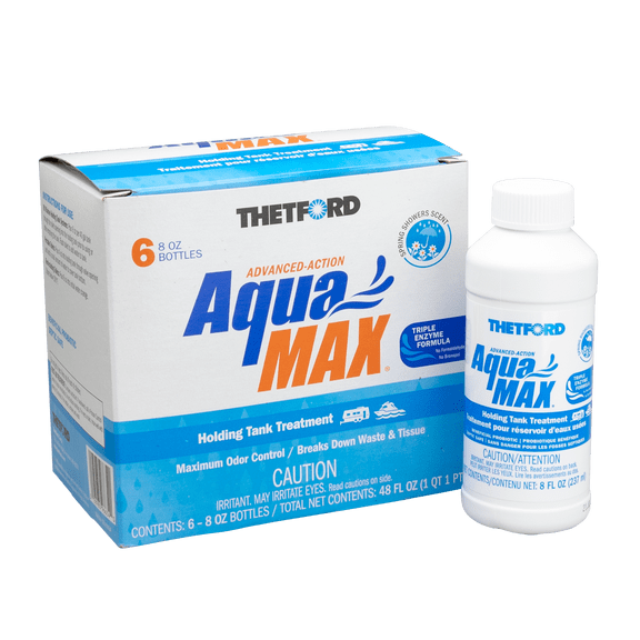 Thetford Aqua MAX® Spring Showers RV and Marine Black and Grey Holding Tank Treatment, 6 x 8-oz Liquid (96634), spring showers scent