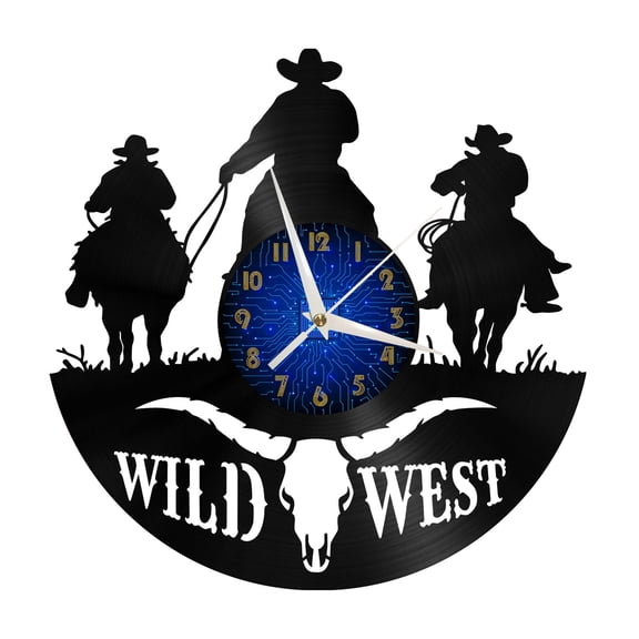 Wild West Cowboy Vinyl Record Wall Clock for Kitchen Wall Decor Wall Art Gift for Lover Gift Idea for a Best Friend(B)