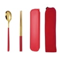thumbnail image 1 of XmhyTop Juego de cubiertos de 4 piezas, utensilios de acero inoxidable, pulido espejo, apto para lavavajillas, dorado y rojo, 1 of 5