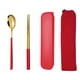 thumbnail image 1 of Zhuge Juego de cubiertos de 4 piezas, utensilios de acero inoxidable, pulido espejo, apto para lavavajillas, dorado y rojo, 1 of 5