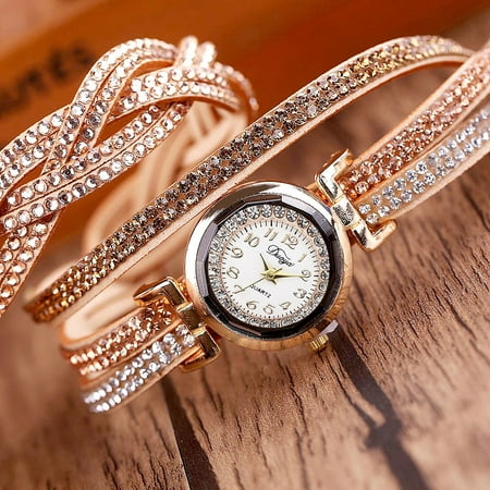 【MIARHB】Women Luxury Crystal Women Gold Bracelet Quartz Wristwatch Rhinestone Watches ( watch for women )