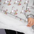 thumbnail image 3 of Oversized Wearable Blanket Hoodie,Grey Cartoon Unicorn Rainbow Pattern Sherpa Blanket Hoodie with Super Pockets,Super Warm Fuzzy Pullover for Women & Men, 3 of 6