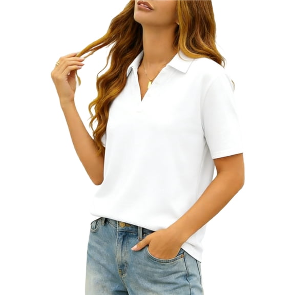 biudgviw T Shirts for Women Summer Short Sleeve Tunic Tops Dressy Casual Lapel Business Work Blouses Loose Fit Basic Tees