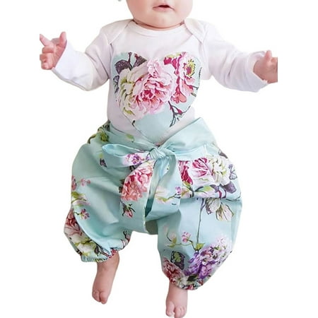 

IZhansean Cute Newborn Baby Girls Tops Romper Bodysuit Floral Pants Outfits Sets Clothes Blue 18-24 Months