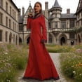 thumbnail image 6 of Huowey Medieval Witch Gothic Dresses Women Halloween Costume Elegant Fancy Cosplay Party Gown Crew Neck Long Sleeve Eye-Catching Halloween Dress,Red,M, 6 of 8