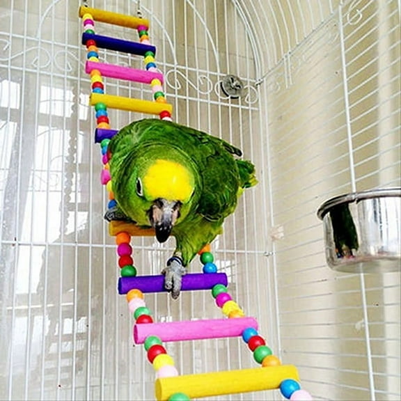 HEVIRGO 12 inch Colorful Bendable Wood Bird Ladder, Budgie Parrot Climbing Bridge Parakeet Swing Birds Bite Toy