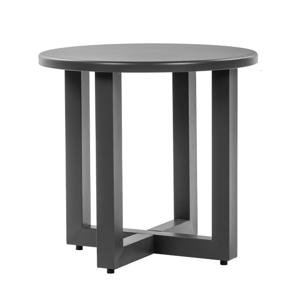 Outdoor Metal Round Table, Weather Resistant Patio End Table Side Table Coffee Bistro Table for Indoor Outdoor, Grey