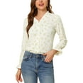 thumbnail image 5 of INSPIRE CHIC Women's Long Sleeve Lace Trim V Neck Button Up Floral Blouse Beige XS, 5 of 6