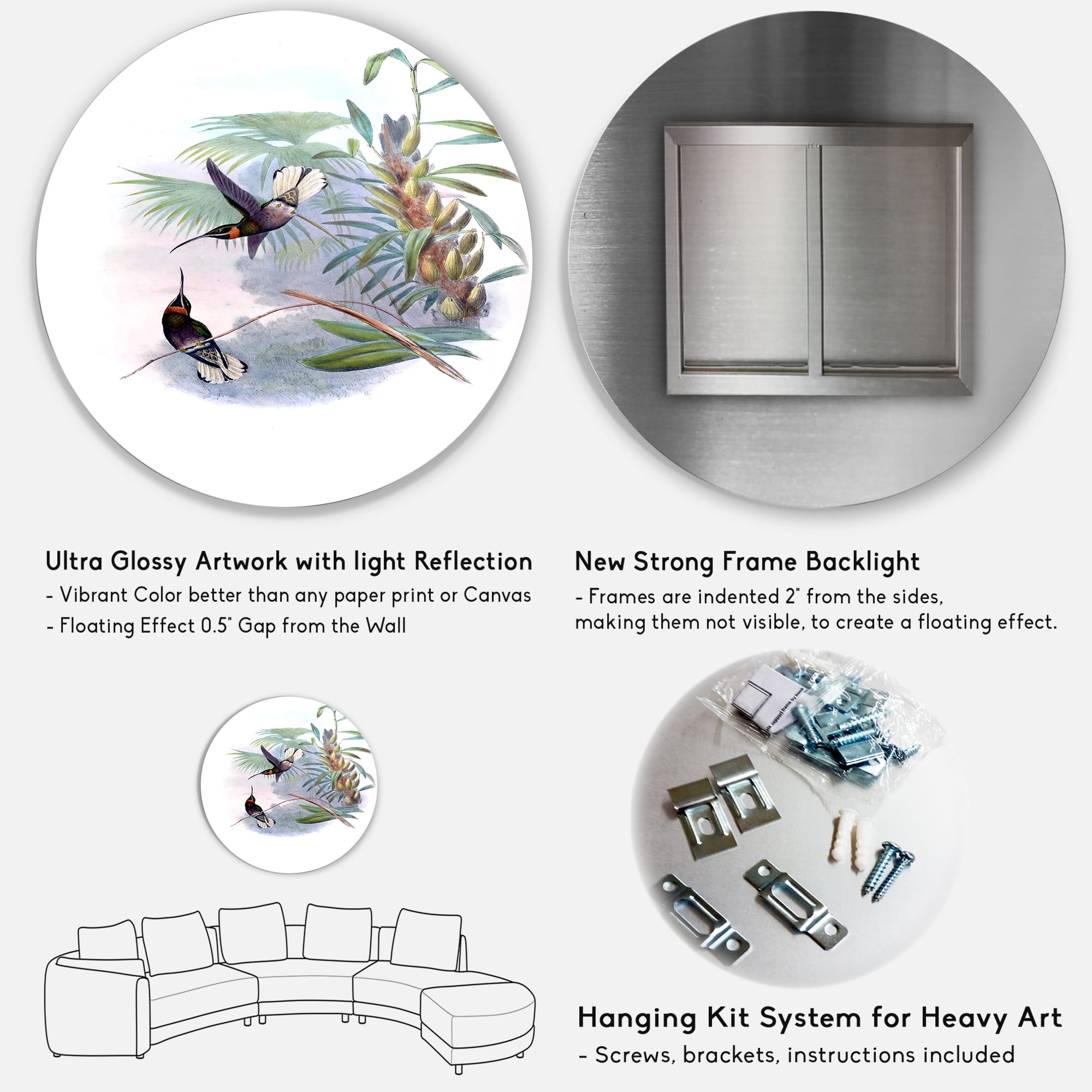 Designart 'Ancient Hummingbird On A Branch' Traditional Circle Metal Wall Art 29x29 - Disc of 29