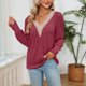 thumbnail image 1 of Camiseta Top de manga larga con adornos de encaje, traje diario básico para mujer, corte holgado, informal, Color sólido Ygjytge Vino rojo T XL para Mujer, 1 of 1