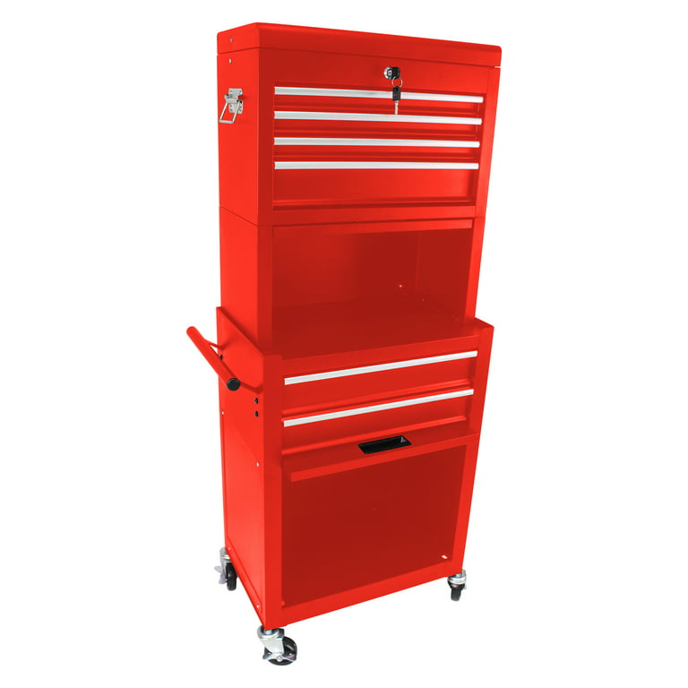 Seizeen 6-Drawer Rolling Tool Box, 3-IN-1 Metal Tool Chest Detachable,  Garage Storage Cabinet for Tool Organizer, Red Toolbox On Wheels Lockable