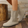 thumbnail image 3 of Flat Fall Boots for Women Wide Calf Soft Leather Mid Calf Booties Vintage Round Toe Pull on Ankle Boots, 3 of 7