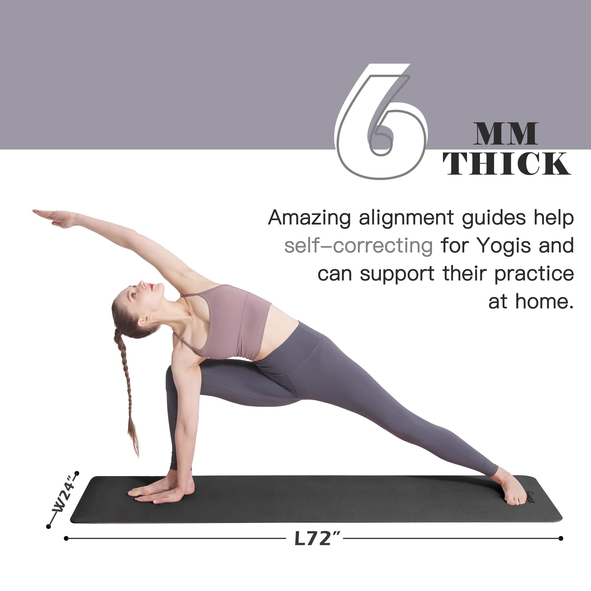 Yoga Mat Black 72"x24" Non-Slip Pilates Fitness Exercise Mat