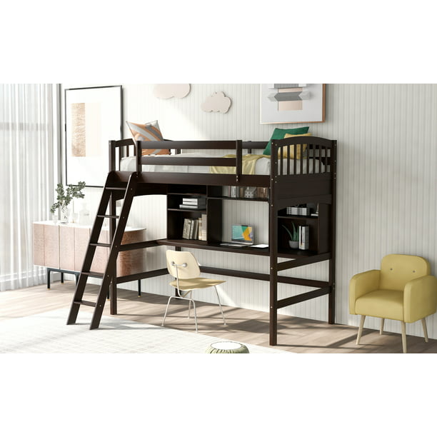 Clearance Twin Size Loft Bed Wood, Full Size Loft Bed With Desk And Storage