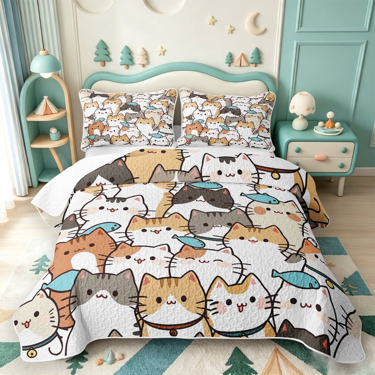 Full Cartoon meiyoeat Cartoon Cat Pattern Quilt Full,Cute Print Full Bedspread Sets ...