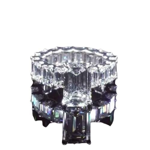 HeartsAndYou 5ct Emerald Cut Moissanite Solitaire Eternity Engagement Ring for Women 18k White Gold over Silver