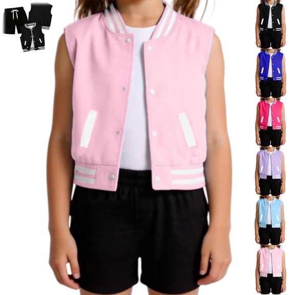 YOUYEDIAN Kids Sweatsuit Sleeveless Button Down Vest and Casual Solid Color Shorts Set