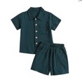 thumbnail image 2 of Mifsaly Toddler Girls Boys 2 Piece Outfit Set Solid Short Sleeve Button Down Shirts and Shorts with Pocket Lightweight Holiday Casual Summer Clothes, 2 of 8