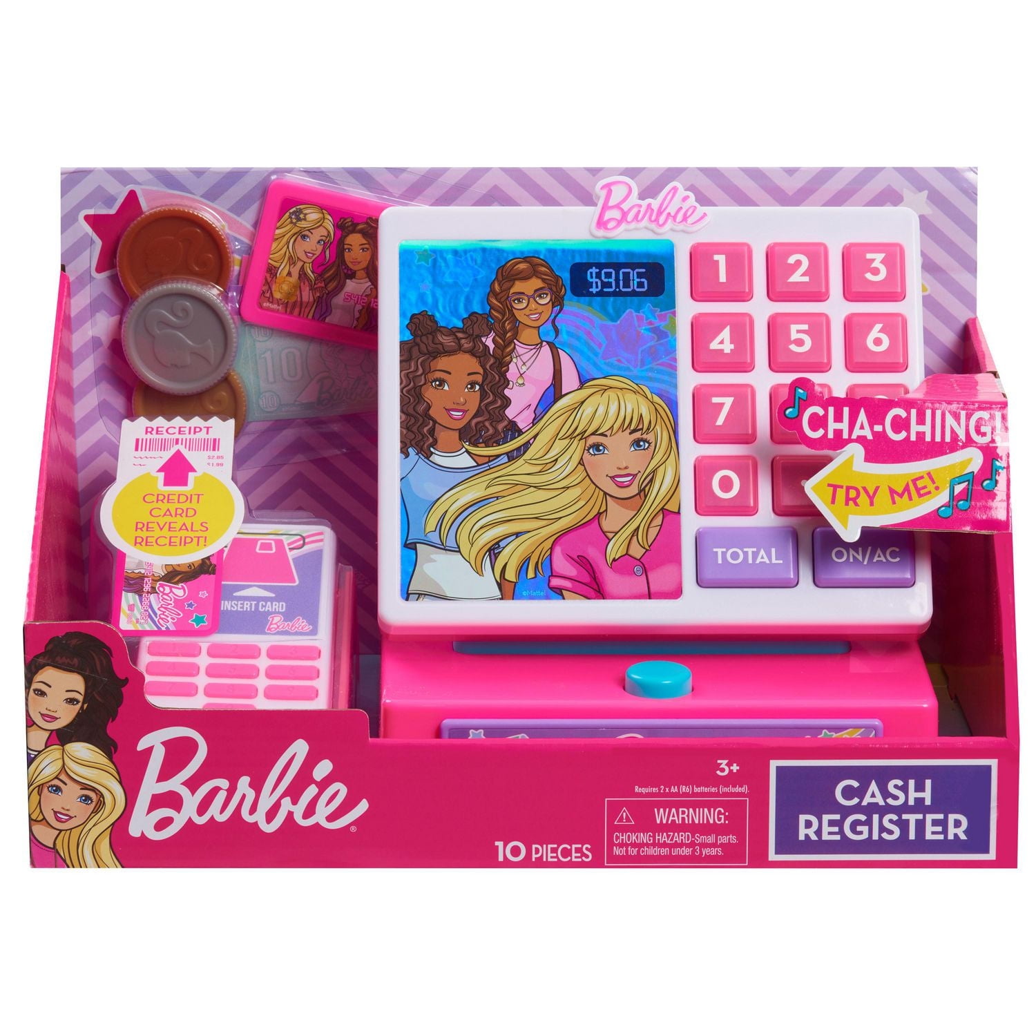 Caisse-Enregistreuse Barbie à la Mode, Argent pour Faire Semblant, et Lecteur de Carte de Crédit, Ensemble de Jeu de 9 Eléments Caisse-Enregistreuse Barbie