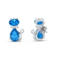 thumbnail image 3 of AFFY Pear & Oval Shape Simulated Blue Topaz Cute Animal Kitty Cat Stud Earrings In 14k White Gold Over Sterling Silver, 3 of 5