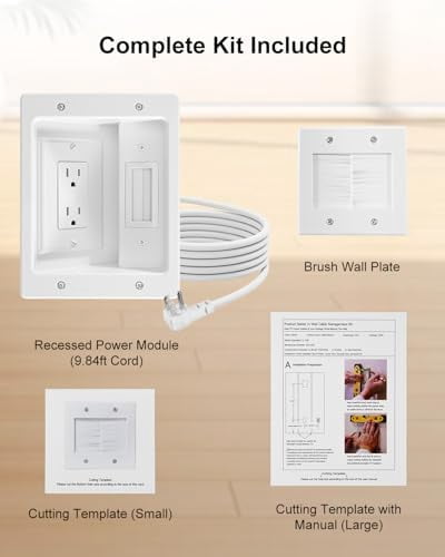 in Wall Cable Management Kit with 9ft Cord, Brush Wall Plate and AC Outlets, Wall Cable Concealer Kit for TV Cable Management, Home Theater Systems and HDMI Cables$$Tools