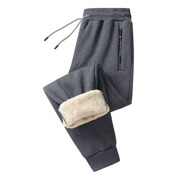 felwors Women's Fleece Lined High Waist Joggers - Zipper Pocket Warm Athletic Sweatpants Grey, M