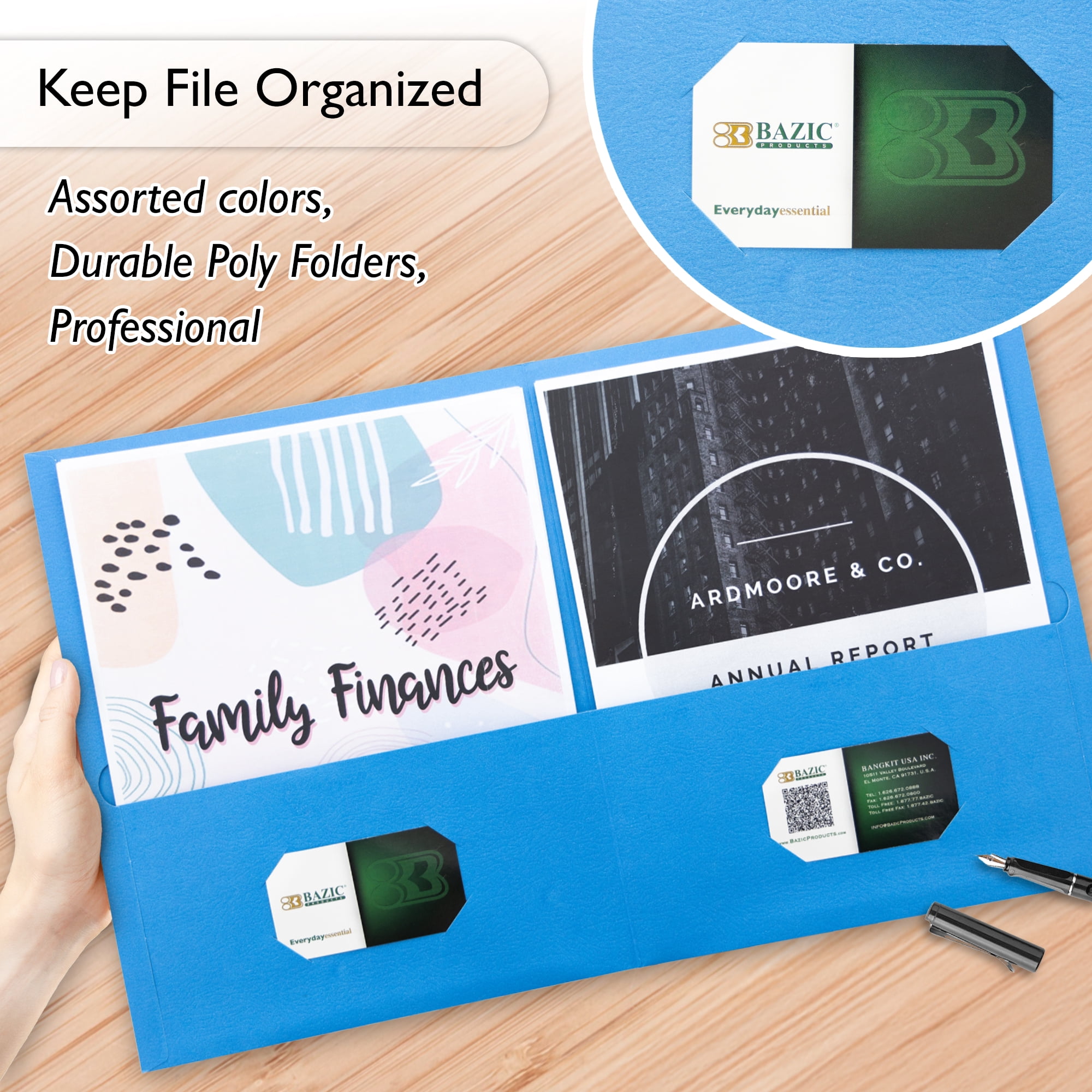 BAZIC 2 Pockets Paper Folder, Premium Leatherette Portfolio, 125-Count