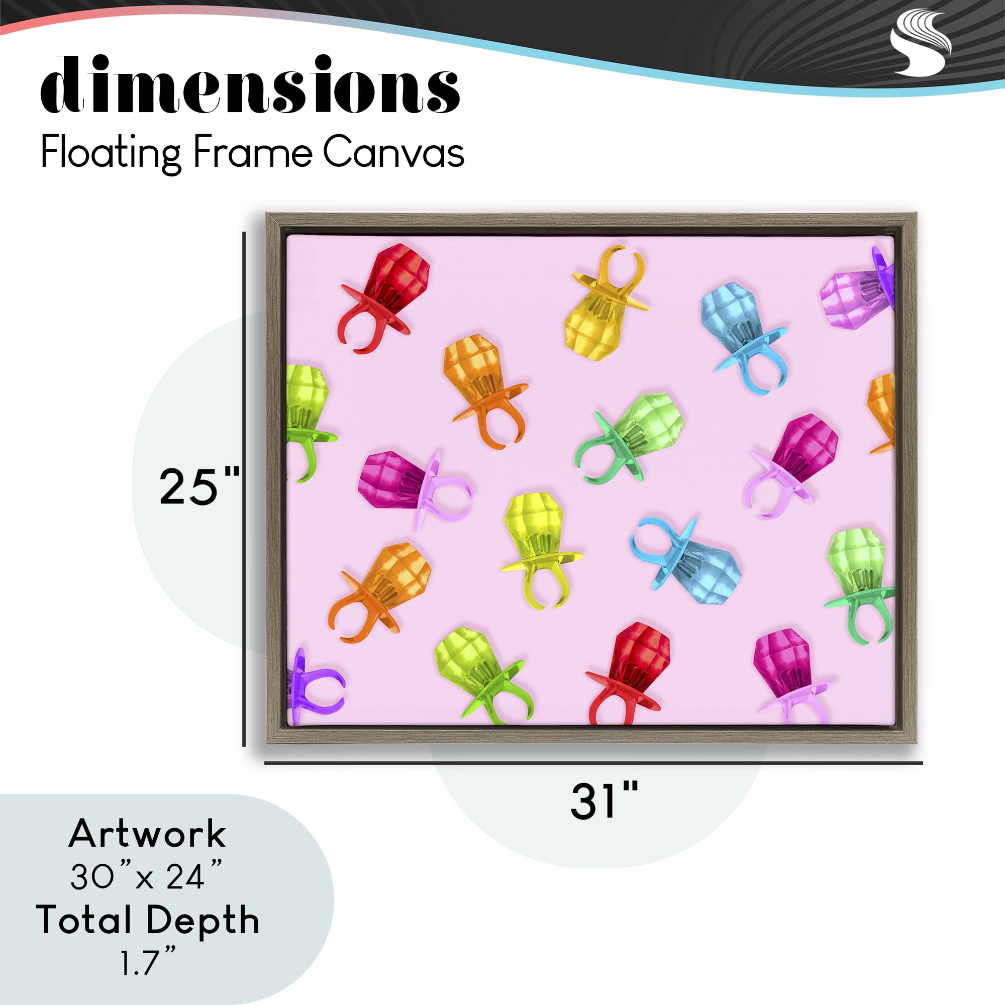 Stupell Industries Candy Gem Ring Party Pattern Brown Framed Floater Canvas Wall Art, design by LISH Creative