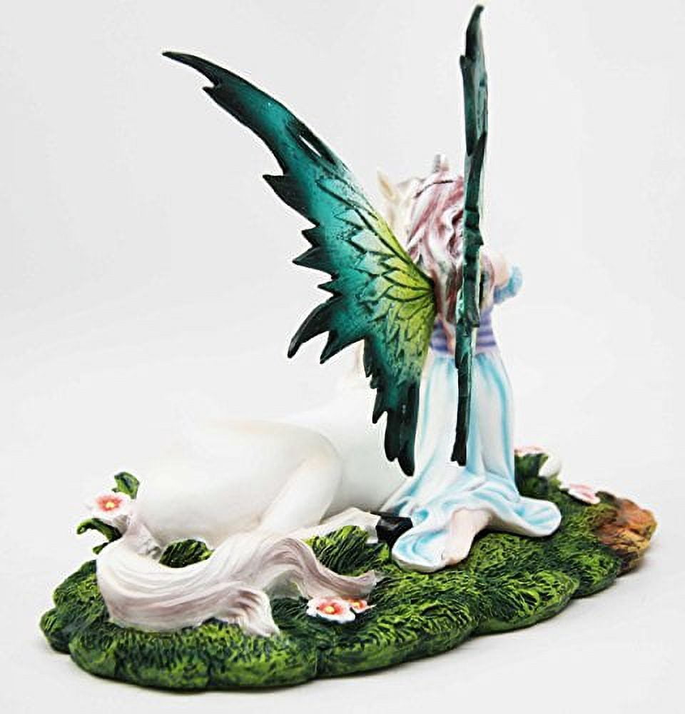 Beautiful Fairy Fae Goddess Princess With Rare Eucalypse Unicorn Pet Figurine Sculpture