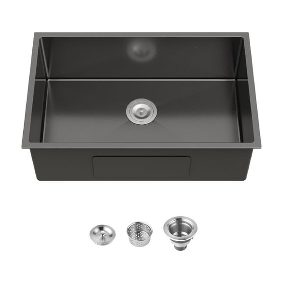 Acpouw Stainless Steel Kitchen Sink, 30″x19″ Single Bowl, Undermount HandmadeSink in Black, with US Standard Drain and Hook, SS-BL-05