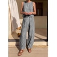 thumbnail image 3 of Carlikeit Womens 2 Piece Set Summer Plaid Sleeveless Top Wide Leg Pants Matching Lounge Outfit Cotton Beach Vacation Travel Casual Outfit 2026, 3 of 15