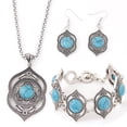 thumbnail image 6 of OUNONA 3pcs Jewelry Set Turquoise Necklace Earrings Bracelet Vintage Pendant Gift for Women, 6 of 6