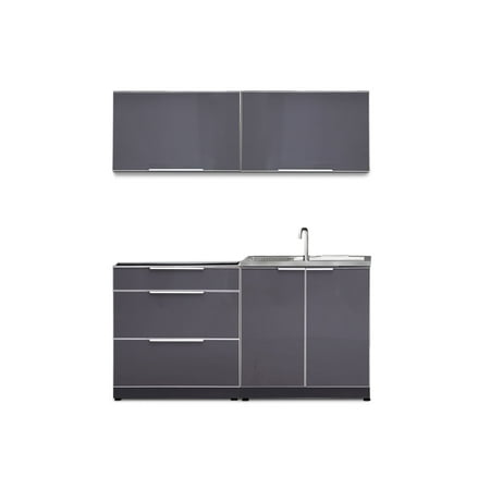 NewAge Products Outdoor Kitchen Aluminum 4 Piece Cabinet Set with Sink, 3-Drawer and Wall Cabinets