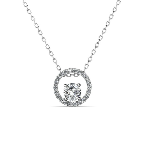 Cate & Chloe Reign 18k White Gold Plated Halo Necklace with Swarovski Crystals Gift for Women