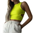 thumbnail image 2 of Giftesty Tank Tops for Women Summer Sports Short Solid Color Navel-Baring Hollow Sleeveless Knitted Round Neck Tops, 2 of 6