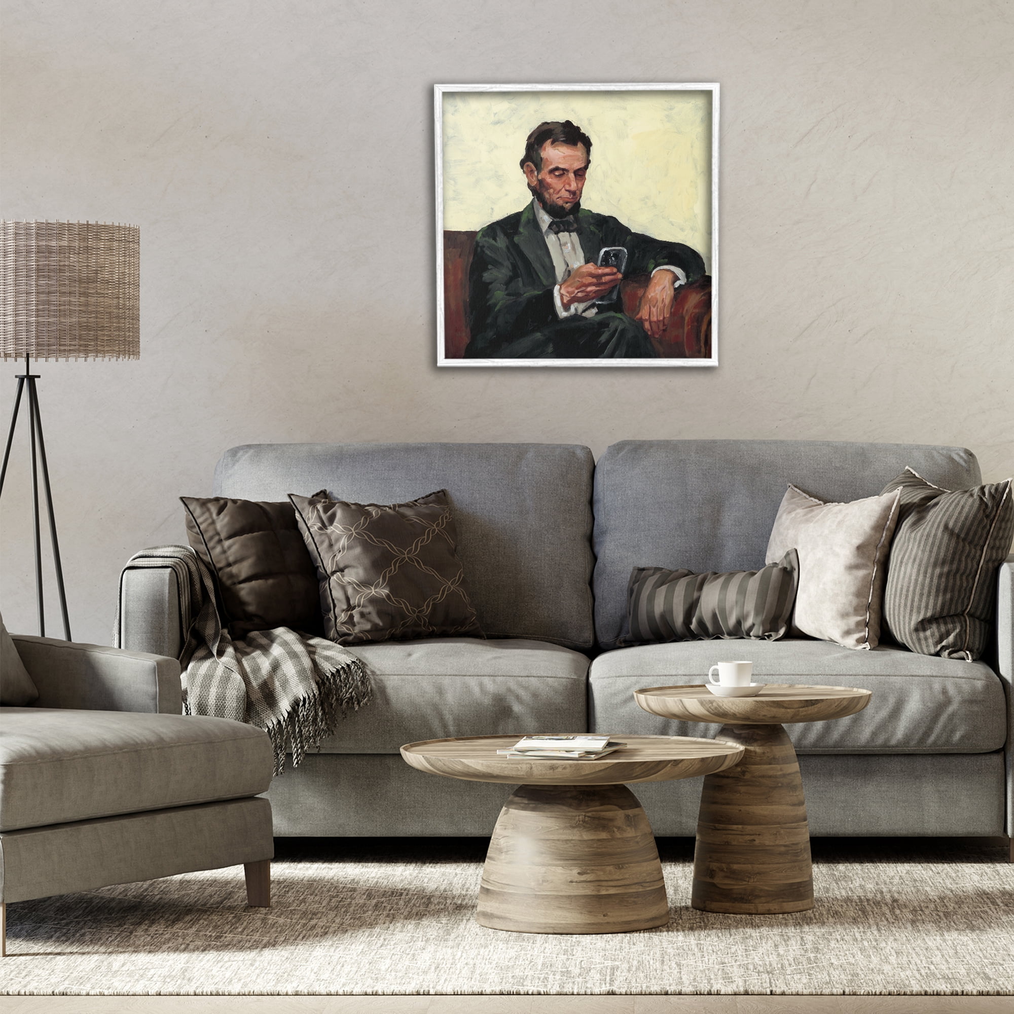 Stupell Industries Abe with Cellphone White Framed Giclee Art, design by Studio Bautista