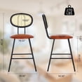 thumbnail image 2 of Barstools Set of 2, Faux Leather Counter Stool with Rattan Backrest Modern Industrial Upholstered Counter Height Stools Urban Mid Century Bar Chairs with Footrest for Kitchen Dining Room Wine Bar, 2 of 7