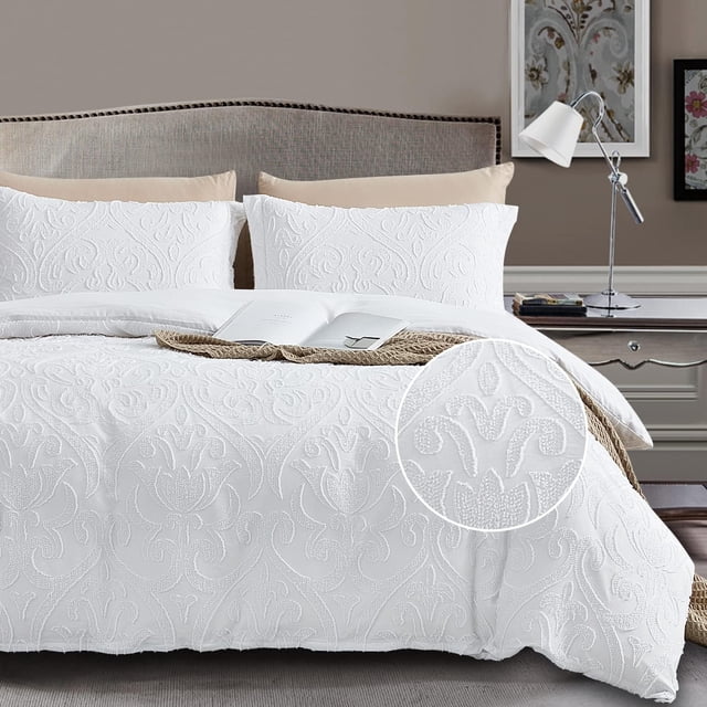 Maple&Stone Queen Duvet Cover Set Pieces Textu Tufted Boho Bedding Sets Zipper Closure Design with Ties Duvet Cover + Pillow Shams Comforter NOT Included ( Queen Siz