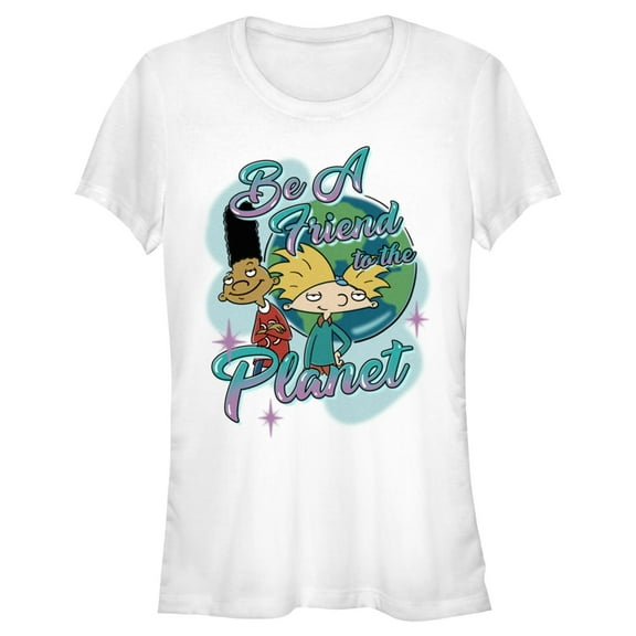 Junior's Hey Arnold! Befriend the Planet  Graphic Tee White X Large